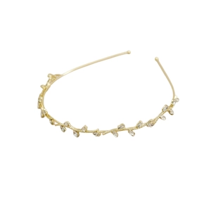 Elegant gold leaf branch headband for women featuring sparkling marquise cut zircons