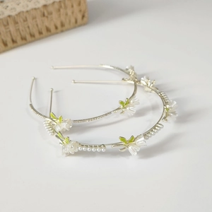 Elegant Lily Of The Valley Flower Artificial Pearl Headband Fairy Style Alloy Thin Metal Hair Hoop Elegant Forest Jewelry Accessories
