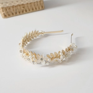 Serre-Tête Mariage Feuille de Forêt Alliage Doré Fleur Künstliche Perle d'Imitation Strass Coiffe de Mariée Élégante Bijoux Femme