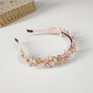Serre-tête Douce Fleur Rose Avec Feuilles Ajourées Dorées Künstliche Perle Strass Bandeau Élégant Pour Femmes Mariage Fête Accessoires Cheveux