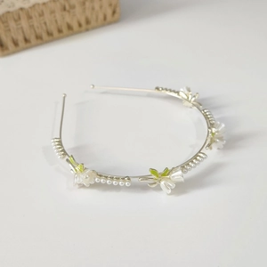 Elegant silver flower headband with lily of the valley and pearls for fairy-style hair decor