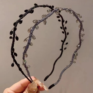 Korean Style Simple Crystal Beaded Wavy Headband For Women Handmade Fabric Wrapped Hair Band Elegant Hair Accessories
