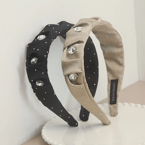 Élégant Serre-tête Plissé en Strass Tissu Satiné Bord Large Design Haut Style Coréen pour Femmes Accessoires Cheveux