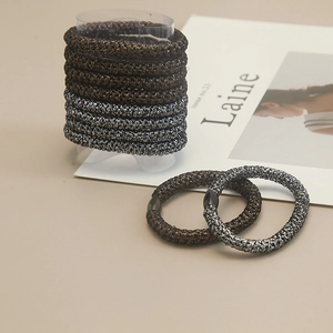 Élastiques à cheveux métalliques haute élasticité en café et gris argenté pour femmes
