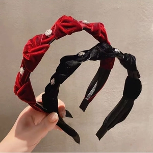 Retro Velvet Wide Headband With Rhinestone Flower For Women Korean Style Twisted Hair Hoop Elegant Hair Accessories