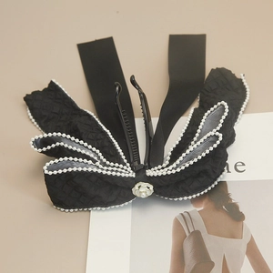Elegante Pinza de Plátano Lazo Camelia Tela Acolchada Borde Perlas Artificiales Dulce Accesorios Cabello Mujer Fiesta Diario Agarre