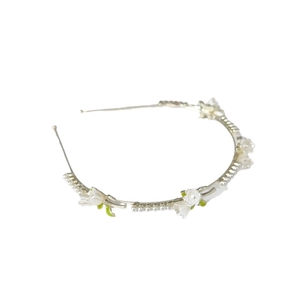Elegant white flower and pearl hairband with thin metal frame for women hair accessory