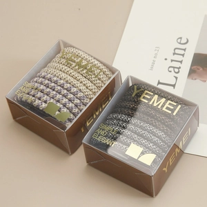 Élastiques à cheveux français sans couture, haute élasticité, en coffret beige et violet