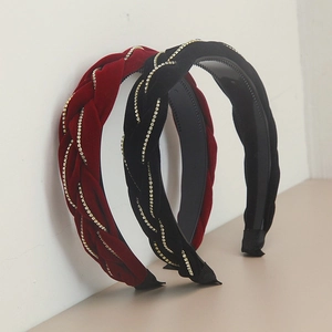 Serre Tête Tressé en Strass Velours Rembourré Antidérapant Large Bord Pour Femmes Élégant Rétro Accessoire De Cheveux Fête