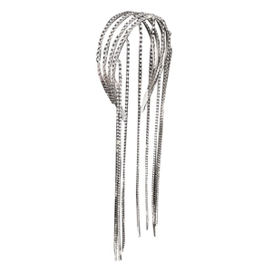 Sparkling silver multi-layer rhinestone headband with long fringe tassels for women