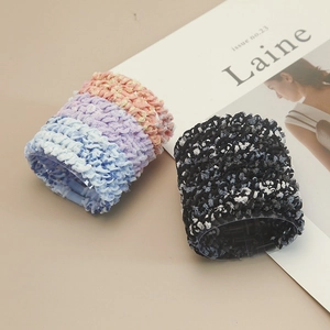Elastic textured hair scrunchies set in pastel colors with bubble knit design for women