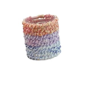 Elastic braided hair ties in pastel pink purple and blue for high ponytails