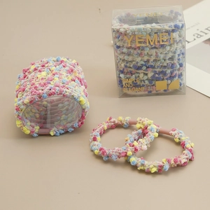 Élastiques à cheveux à pompons colorés en boîte pour queue de cheval haute de femme