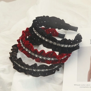 Vintage Samt Plissiertes Breites Stirnband Für Damen Strass Verziert Elegant Rüschen Haarreif Einfarbig Haarschmuck