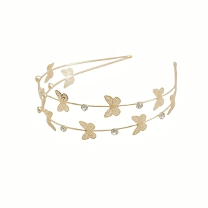 Gold Multi Layer Alloy Rhinestone Headband Elegant Star Moon Butterfly Design Hair Accessories For Women Party Wedding Decor