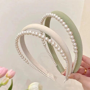 Élégant Serre-tête en Satin Double Couche Avec Künstliche Perles d'Imitation Bandeau Rembourré Style Français Rétro Femme Bijoux