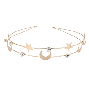 Gold double-layered star and moon headband decorated with sparkling crystals