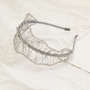 Handmade Beaded Mesh Headband For Women Vintage Crystal Rhinestone Hairband Wave Design Wedding Party Hair Accessories