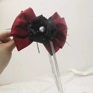 Vintage Satin Bow Hair Claw Clip With Rhinestone Tassel Artificial Pearl Feather Elegant Wedding Party Hair Accessories For Women