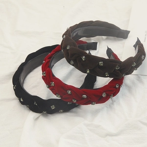 Cerchietto in Velluto a Treccia Vintage Francese Con Strass per Donna Retro Design a Cima Alta Imbottito Antiscivolo Elegante Accessori Capelli