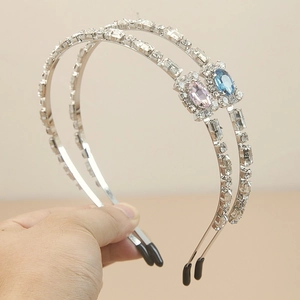 Eleganter Legierung Strass Stirnband Mit Ovalem Rosa Blauem Stein Für Damen Hochzeit Party Schmuck Dünner Silberner Metall Haarreif