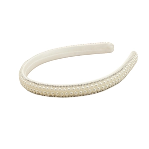 Elegant Cream White Imitation Artificial Pearl Rhinestone Headband Satin Wrapped Hair Band For Women Wedding Party Hair Accessories