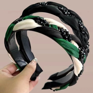 Serre-tête Élégant en Tissu Tressé pour Femmes Style Coréen Haut de Tête Avec Incrustation de Strass Accessoires Cheveux Mode