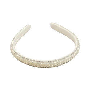 Elegant double-row pearl and crystal headband in cream white with a soft fabric finish