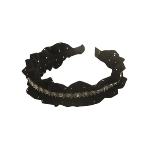 Retro black velvet padded headband with sparkling crystals and rhinestones for women