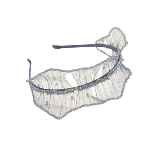 Elegant hand-woven blue-purple crystal headband with mesh rhinestones and luxury beading