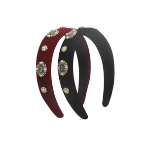 Baroque Vintage Artificial Pearl Rhinestone Padded Headband Satin Velvet Thick Hair Band Fashion Hair Accessories For Women
