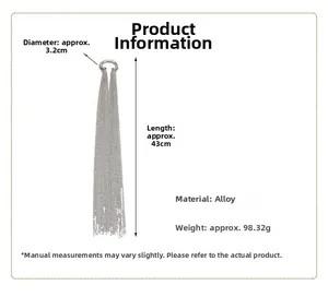 Detail specifications of silver heart tassel hair pin with 43cm length and alloy material