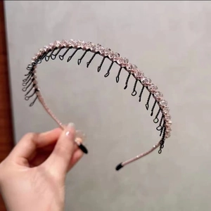 Serre-tête en cristal rose brillant avec dents antidérapantes pour femmes et coiffure