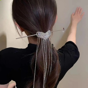 Elegant Heart Rhinestone Long Tassel Hair Pin And Sparkling Crystal Chain Hair Clip Multi Layer Headband For Women Jewelry