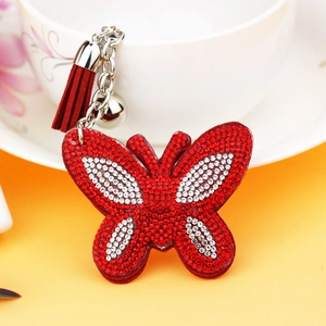 Mode Koreaanse Vlinder Sleutelhanger Strass Legering Sleutelring Met Suède Kwastje Bel Tas Bedel Hanger Accessoires Voor Dames