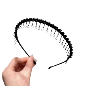 Serre-tête noir brillant à strass avec dents, accessoire de coiffure antidérapant pour femme