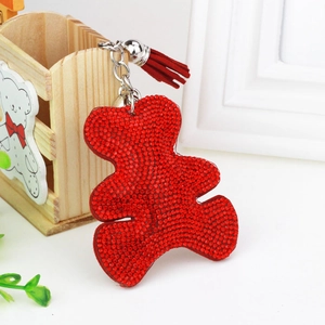 Fashion Cute Rhinestone Bear Keychain With Tassel Artificial Leather Animal Bag Charm Sparkling Ornament Gift For Women