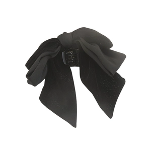 Elegant black velvet sparkling ribbon bow hair claw clip with a classic retro design