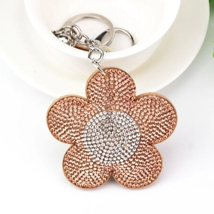 Portachiavi a girasole con strass rosa e nappe, elegante accessorio ciondolo per borsa