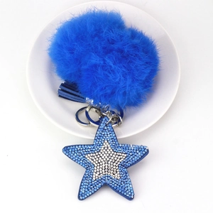 Porte-clés étoile avec pompon bleu gland et pendentif étoile étincelant de strass