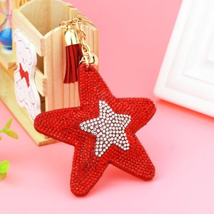 Fashion Pentagram Star Keychain With Shiny Rhinestones Tassel And Bell Alloy Bag Charm For Women Daily Party Accessory