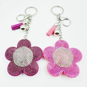 Portachiavi con Girasole in Strass Bicolore alla Moda per Donna Ciondolo per Borsa con Nappa in Velluto Lega Intarsiato di Strass Scintillante Ciondolo a Fiore Regalo
