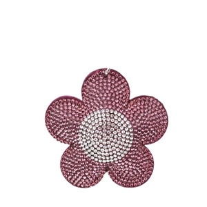 Ciondolo borsa a fiore con strass rosa e bianchi e un anello di sospensione in argento