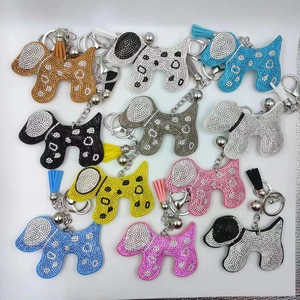 Porte-clés Étincelant en Strass Chien Terrier Écossais en Velours Avec Frange Pendentif de Sac Mignon Pour Femme Avec Clochette