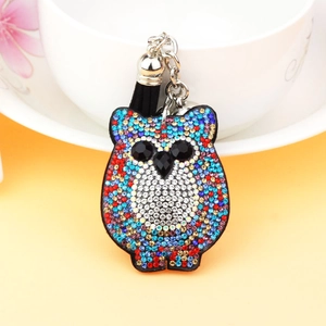 Fashion Rhinestone Owl Keychain With Tassel And Bell Sparkling Animal Bag Charm For Women Gift Decorative Accessory