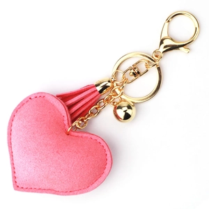 Portachiavi a cuore in camoscio rosa con nappa dorata per decorazione borse