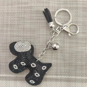 Sparkling rhinestone black Scottish Terrier dog keychain with elegant leather tassel fringe