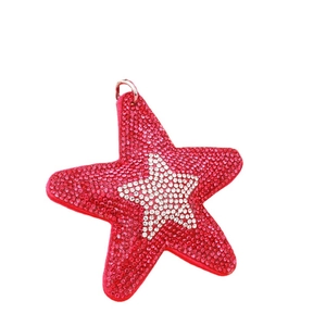 Star-shaped keychain accessory featuring red and white rhinestones for bags and purses