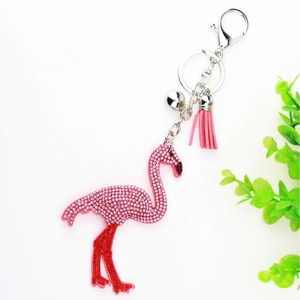 Portachiavi con Fenicottero di Strass Alla Moda Con Cristallo Rosa Rosso Nappa Campanella Ciondolo Borsa Donna Regalo
