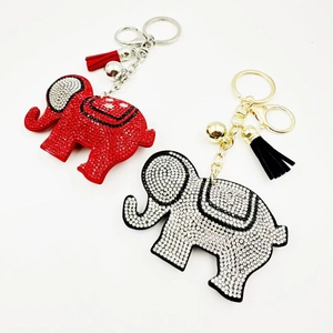 Cute Elephant Rhinestone Keychain With Tassel And Bell Sparkling Animal Bag Charm For Women Fashion Jewelry Key Ring Gift